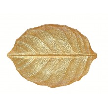 Стъклено плато върбово листо 26х18см Gold